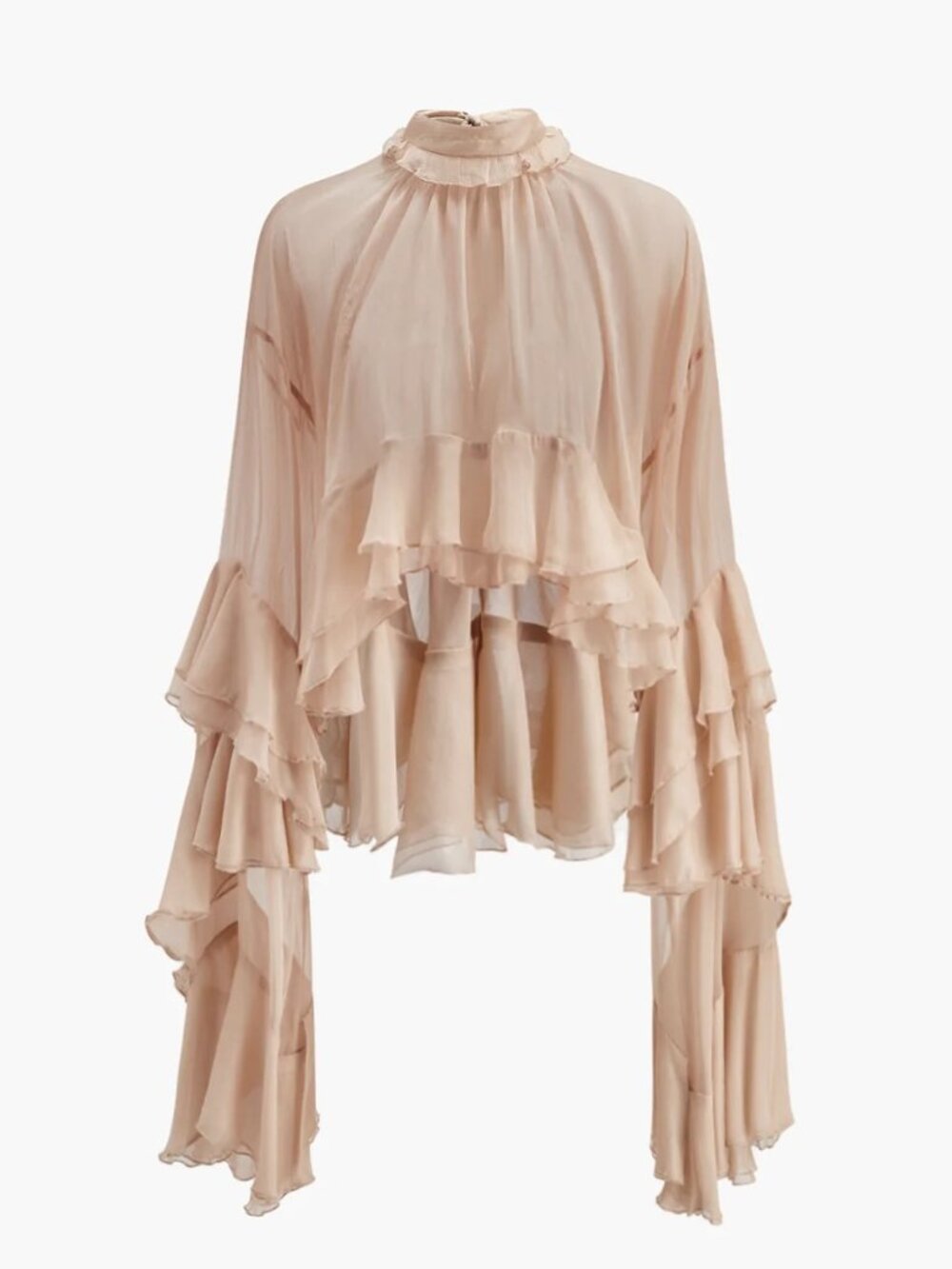 Commense Sheer Turtleneck Ruffle Chiffon Blouse – Women’s Size [ S ]